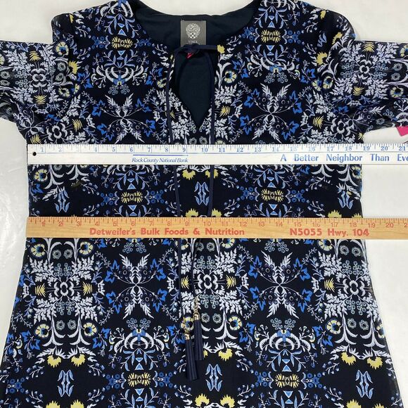 Vince Camuto Mini Dress Sz 6 Navy Blue Floral Tiered Ruffled Sleeve Tassels NEW - Picture 6 of 11